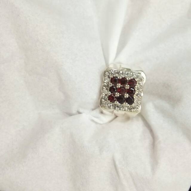 Cincin berlian pria mata utam red garnet keliling berlian eropa ring perak ring size 18