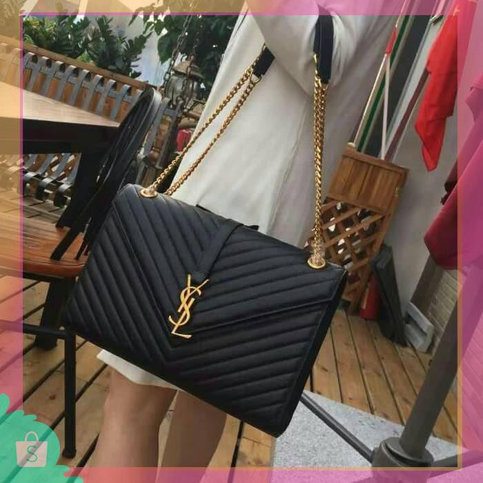 TAS YSL FLAP ENVELOPE QUILTED CAVIAR LEATHER. ORI LEATHER