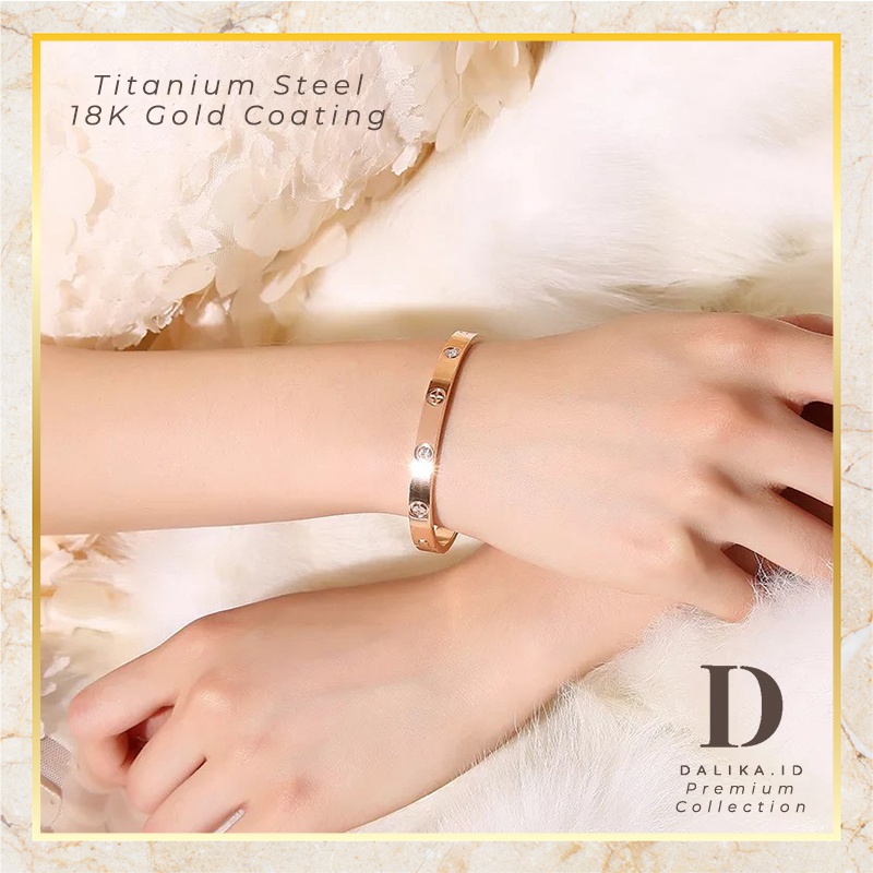 Dalika Gelang Titanium Wanita Anti Karat Premium Collection Logo 750 Fashion Korea Lapis Emas 18K Asli