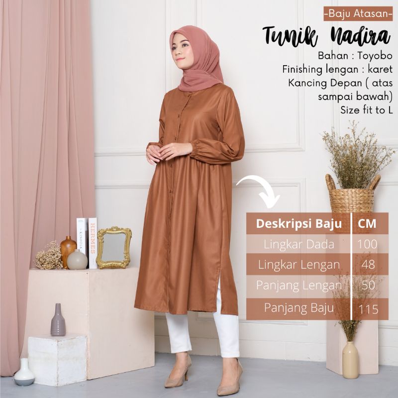 New-Tunik Wanita Toyobo/Baju Atasan Polos_Tunik Nadira Rempel Kancing Depan -Bahan Toyobo Premium