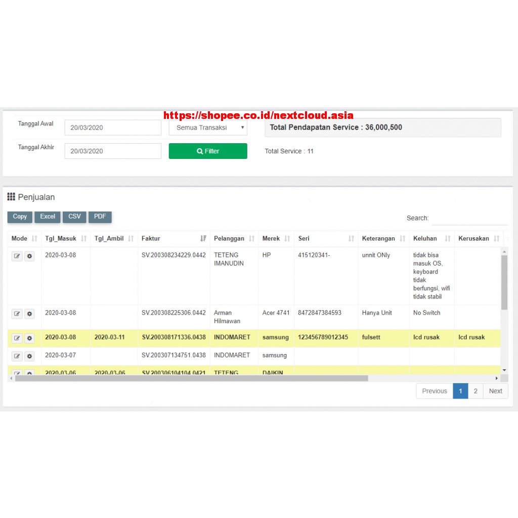Aplikasi Kasir Penjualan, sparepart service HP Komputer Elektronik AC Bengkel Motor Mobil