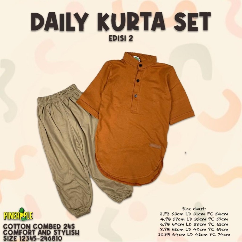 Daily Kurta Set ED.2  Pineapple Original Koko Anak Super Premium Best Seller