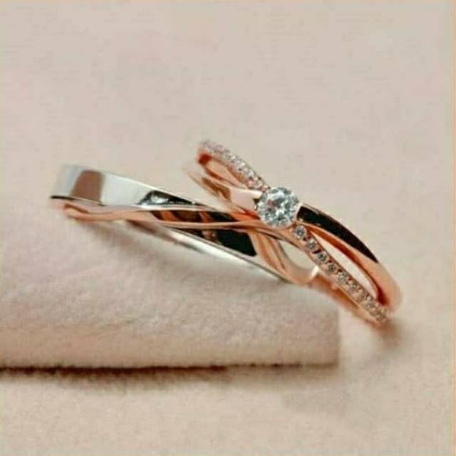 Cincin perak tunangan model baru lapis emas, cincin nikah cincin couple