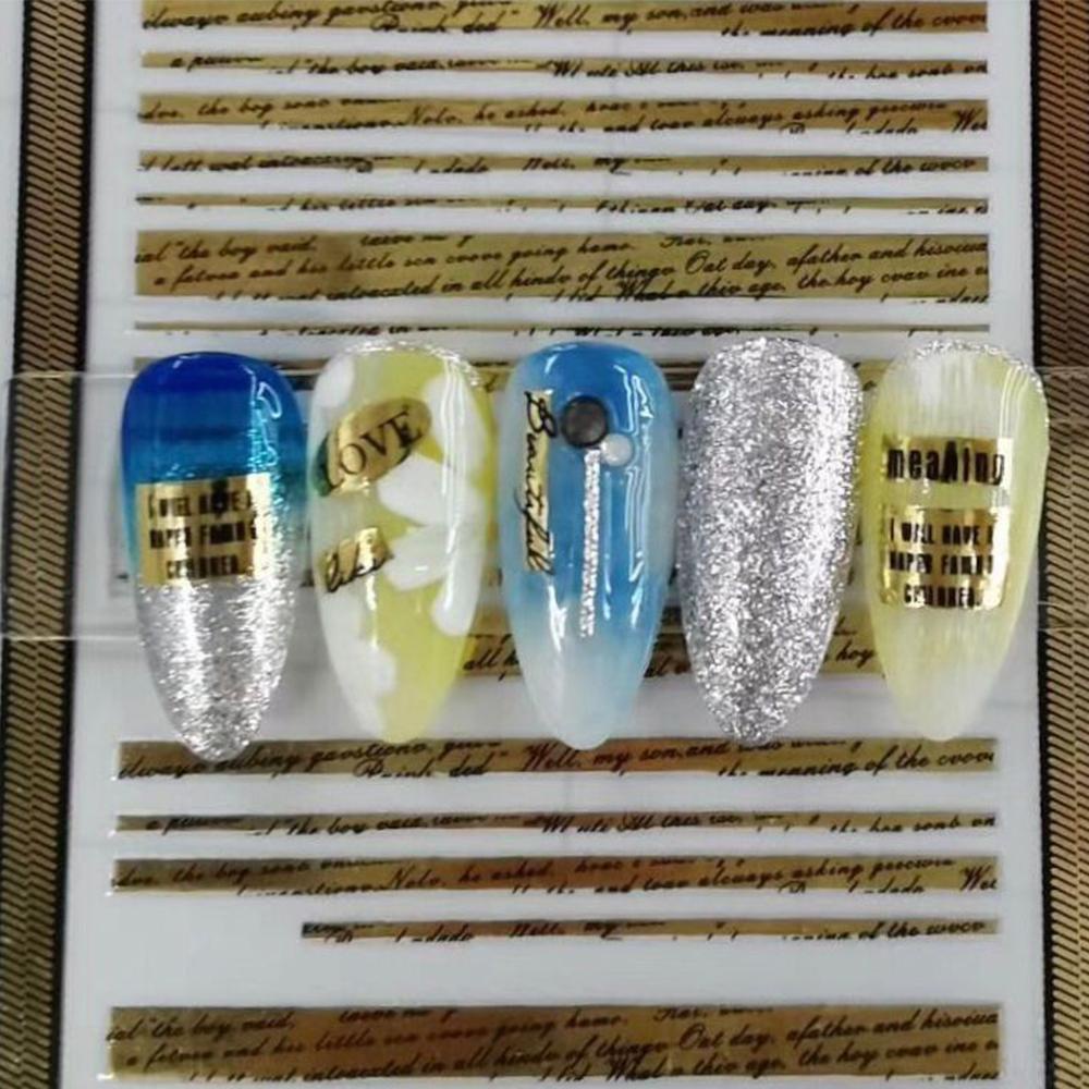 Stiker Kuku Stamping Emas Agustina Gaya Jepang Bordered Letter in Box Self Adhesive Nail Foils