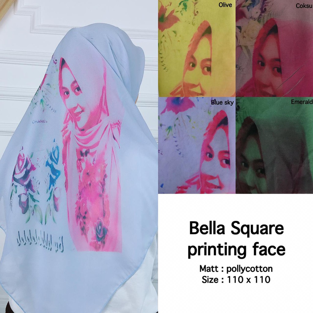 segiempat bella square pollycotton printing face bela hijab jilbab kerudung bela polycotton