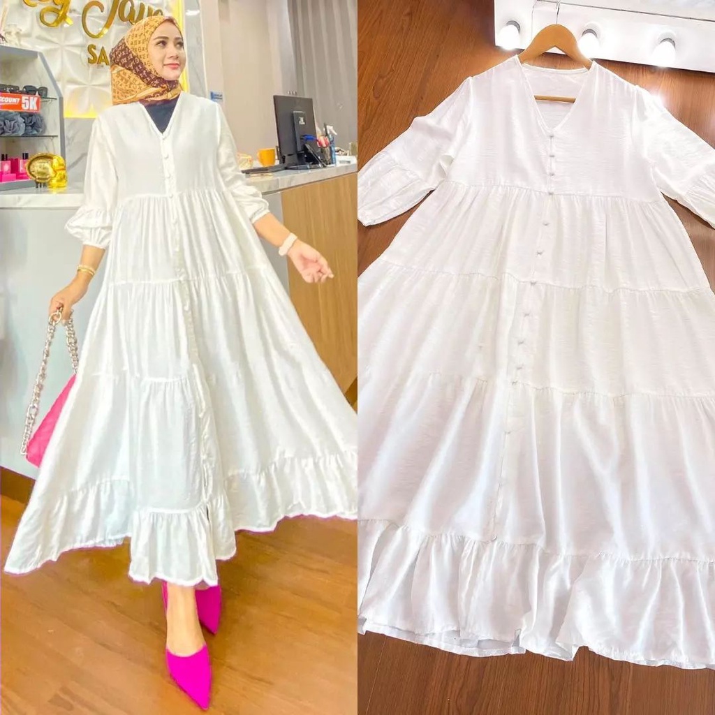 Livy Midi Dress Gamis Jumbo XL, XXL, XXXL Long Dress Polos Matt Katun Rayon Ootd Korean Style Muslim Pakaian Wanita Kekinian