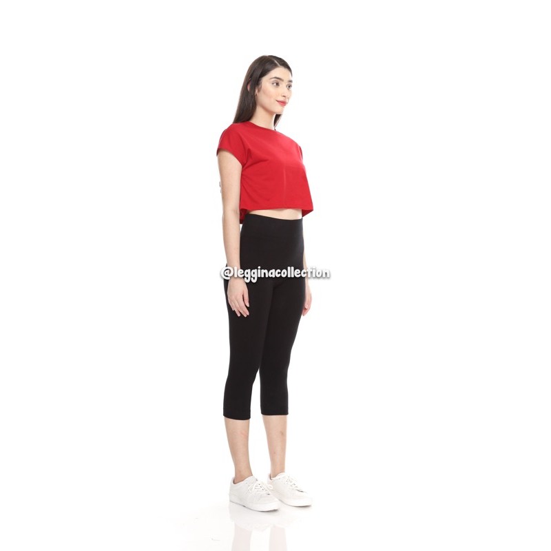 Legging Import PREMIUM Fit to XXL | Celana Legging Wanita Polos Hitam 7/8 Tebal