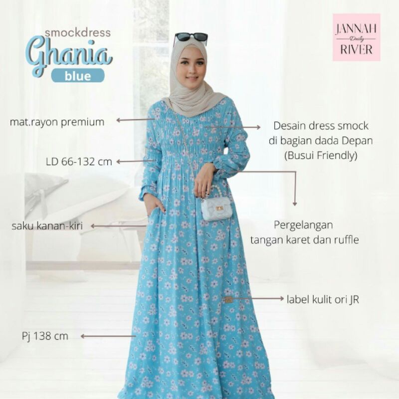 Jannah River Smock Dress Ghania || Homedress Premium by JannahRiver #dresspremium #gamisrayon #janna