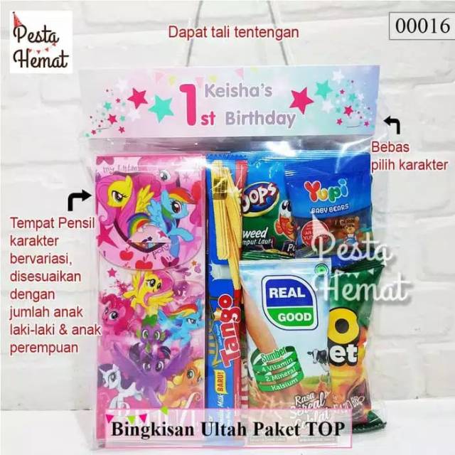 

Parcel snack cantik + tempat pensil kemasan cantik ulang tahun