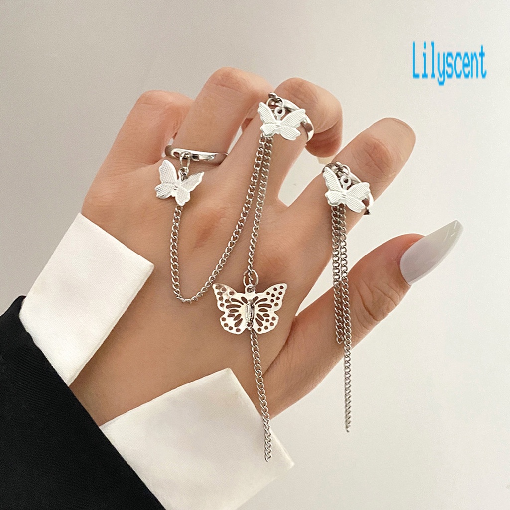 Lily 1 Set Cincin Rantai Artistik Bahan Alloy Untuk Wanita