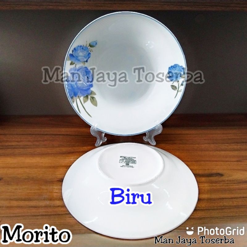 Piring Makan Keramik Cekung Morito Motif Bunga Biru