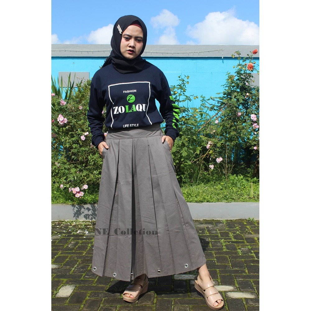 Promo Rok Panjang  Bahan Sigraet Premium Warna Hijau Botol