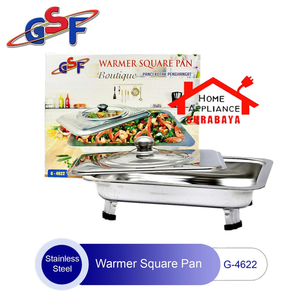 Panci Penghangat Prasmanan Wadah Saji - Tempat Makan Fast Food Dish - Warmer Square Pan Stainless Steel + Tutup Kaca Q2 8622 8828 / GSF 4522 4622 4428