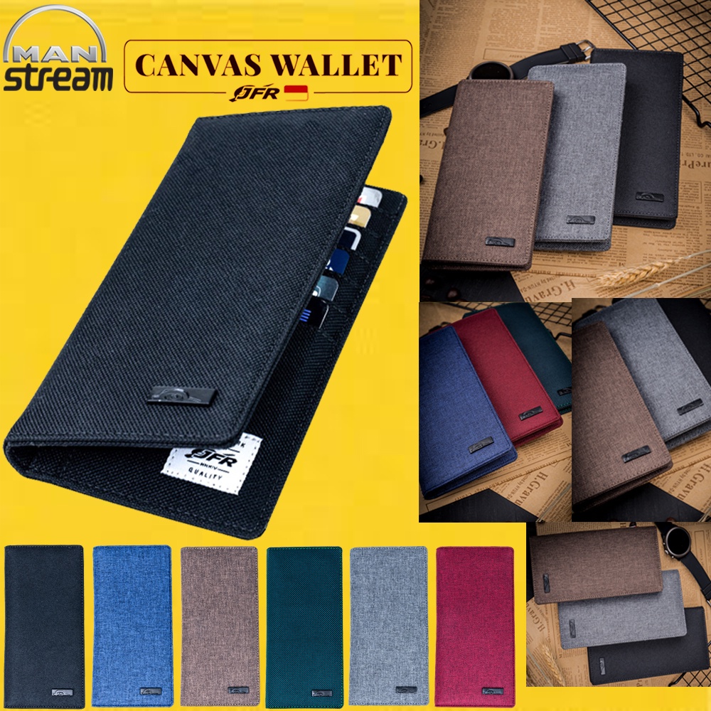 dompet pria keren panjang kartu atm dan uang bahan kain kanvas hp branded asli original murah jp09