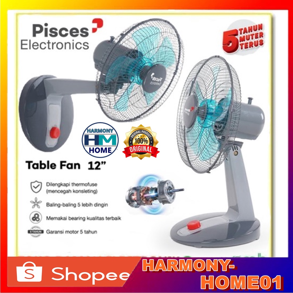 Kipas Angin Duduk / Desk Fan 16&quot; PISCES 1690 PRO dengan Teknologi Bearing &amp; Thermofuse