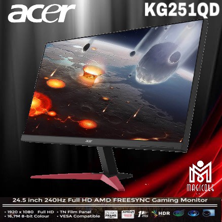 Acer Kg251qd 24 5 Inch 240hz Full Hd Amd Freesync Gaming Monitor Shopee Indonesia