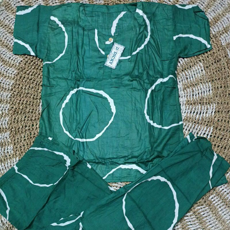 PREMIUM BAJU TIDUR PIYAMA PAJAMAS ONE SET RAYON VISCOSE TIE DYE MOTIF-Army