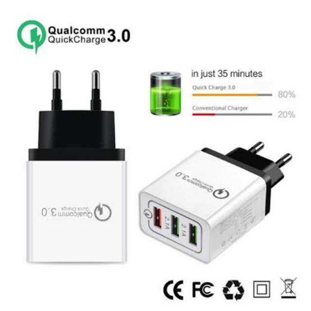 [COD] KEPALA CARGER ADAPTOR QUALCOMM UNIVERSAL 18W USB QUICK CHARGE 3.0 5V 3A FAST CHARGING QC3UB