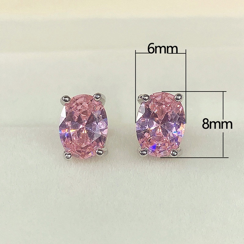 Anting Stud Cubic Zirconia Bentuk Oval Warna Putih Pink Kuning Gaya Minimalis Elegan Untuk Wanita