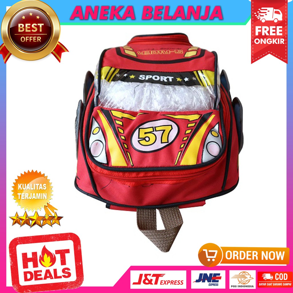 New Arrival Tas Ransel Khusus Anak Cowok Model Mobil Merah Berkualitas Tas Sekolah PAUD TK SD Trendy