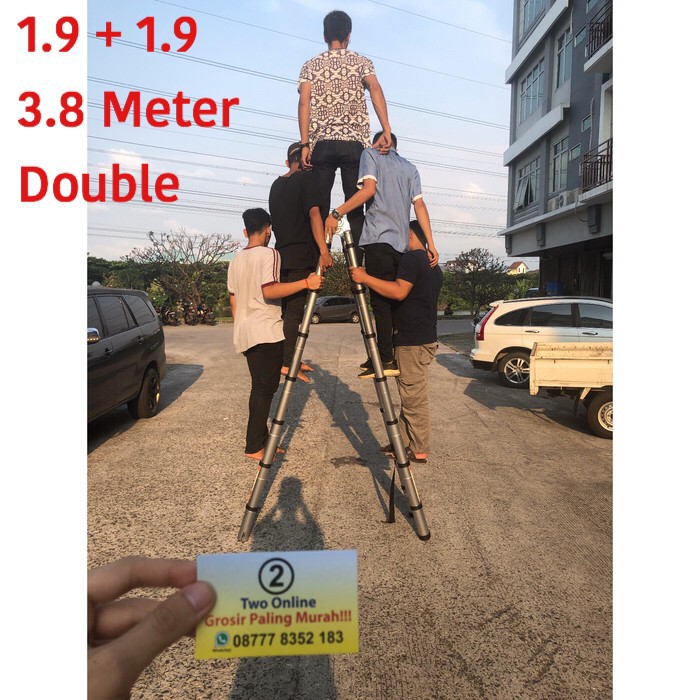 Tangga Lipat Aluminium teleskop 3,8M Double telescopic 3,8m