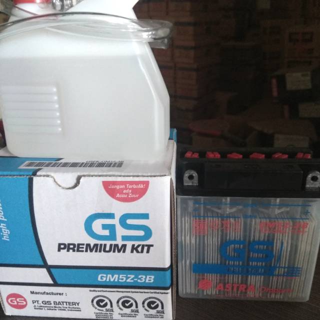 AKI / ACCU GS ASTRA GM5Z3B KIT (BASAH) MOTOR GRAND, SUPRA, VEGA