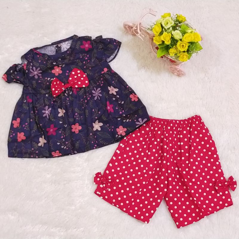 Setelan Sabrina Bunga Celana soft cotton umur 1-12 Bulan