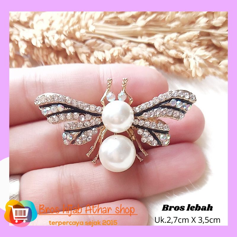 Athar shop COD Bros mutiara kristal fashion korea aksesoris fashion pin bros tuspin-Lebah 003 gold