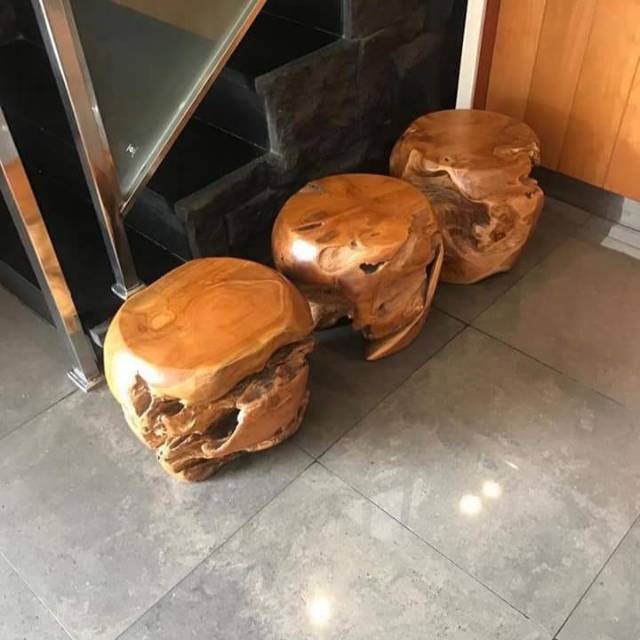 Kursi stool taman teras bulat jati