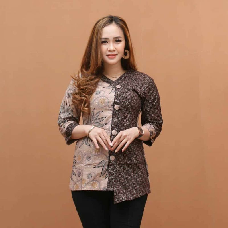 tey-17 Batik Wanita ASJ SA HRB026 Kenogo Kemeja Tosca Pendek-Model 11