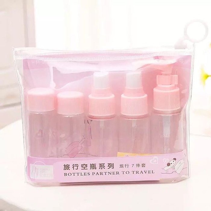 Botol Travel Mini / Wadah Botol Isi Ulang Travel set Isi 7