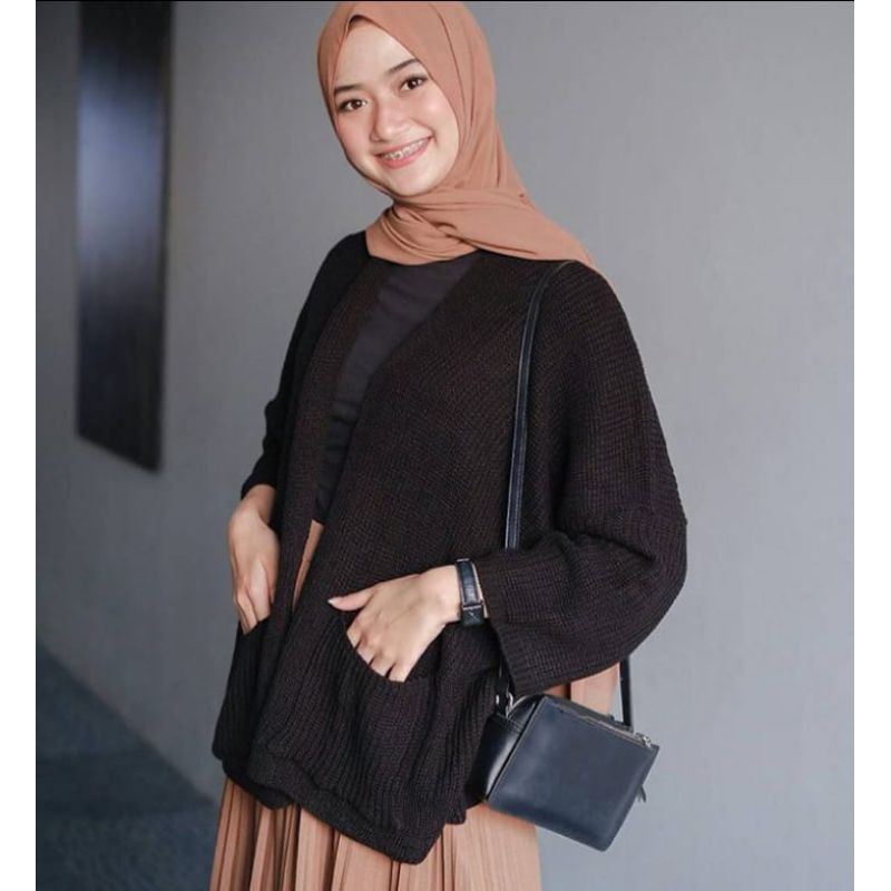 OVERSIZE LAVELLA PREMIUM CARDIGAN RAJUT TEBAL-Hitam