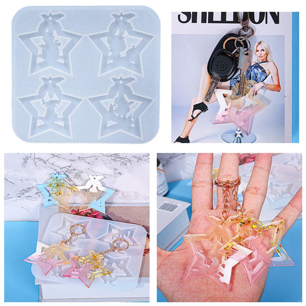 R-flower Resin Gantungan Kunci Cetakan Ornamen DIY Silicone Mold Bintang Berujung Lima