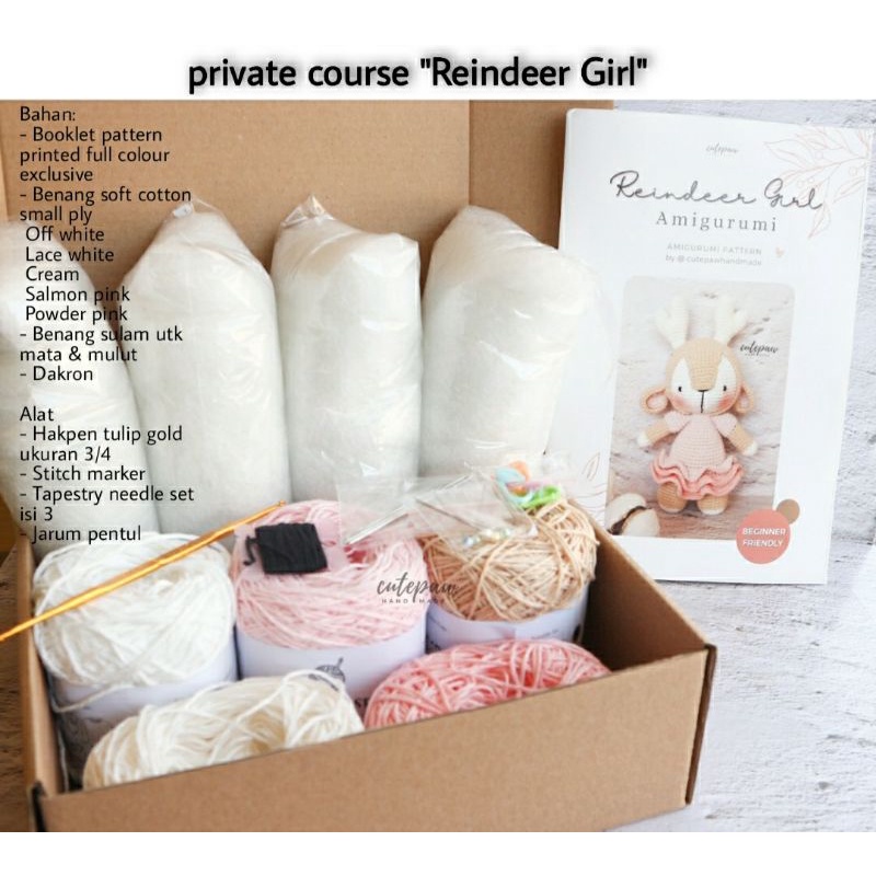 Crochet kit WORKSHOP ONLINE - Reindeer Girl Amigurumi PRIVATE Kelas Rajut Crochet Kit | Belajar biki