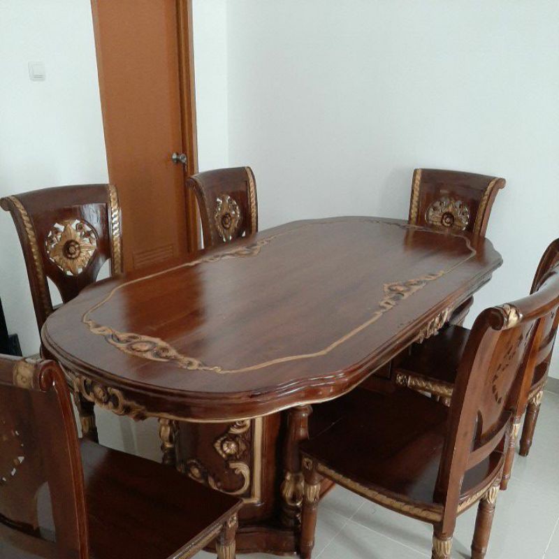 set meja makan 6 kursi jati asli jepara