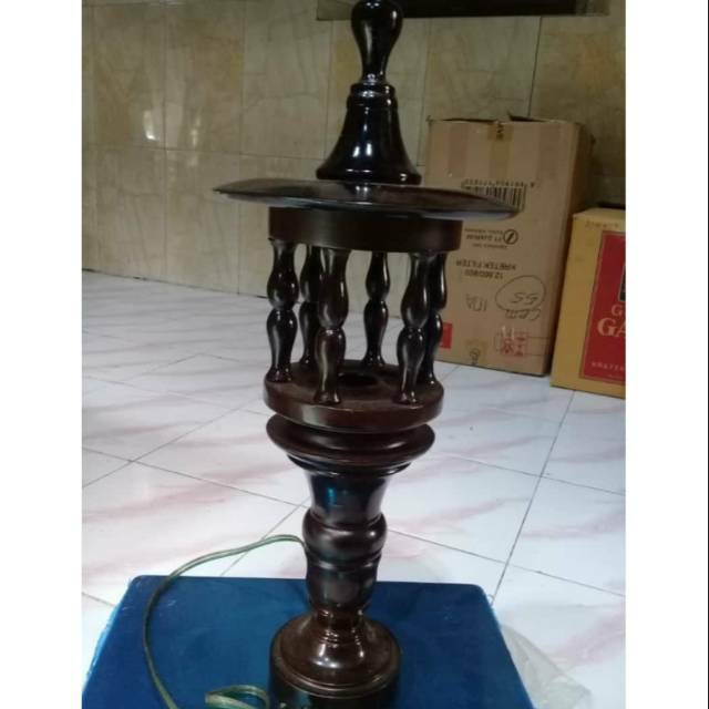 KAP LAMPU MEJA MODEL KARAWANG BAHAN KAYU JATI ASLI 40x15 cm - PAJANGAN DEKORASI RUMAH MURAH