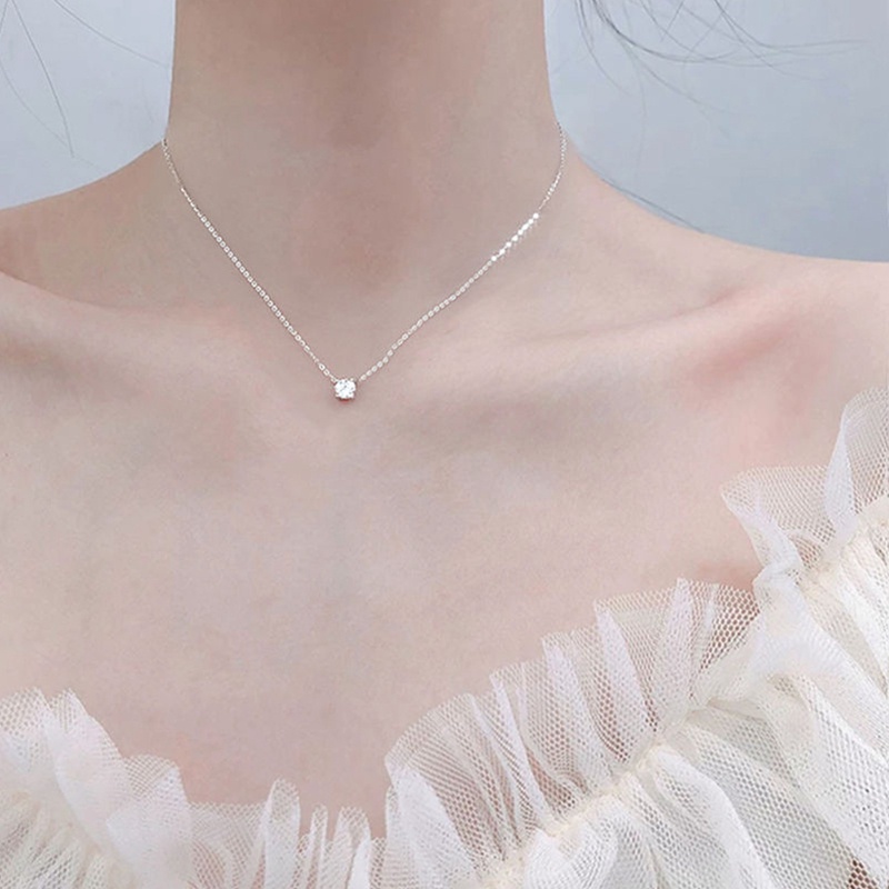 Kalung Choker 925 Sterling Silver Hias Kristal Kubik Zirkonia Warna Emas Untuk Wanita