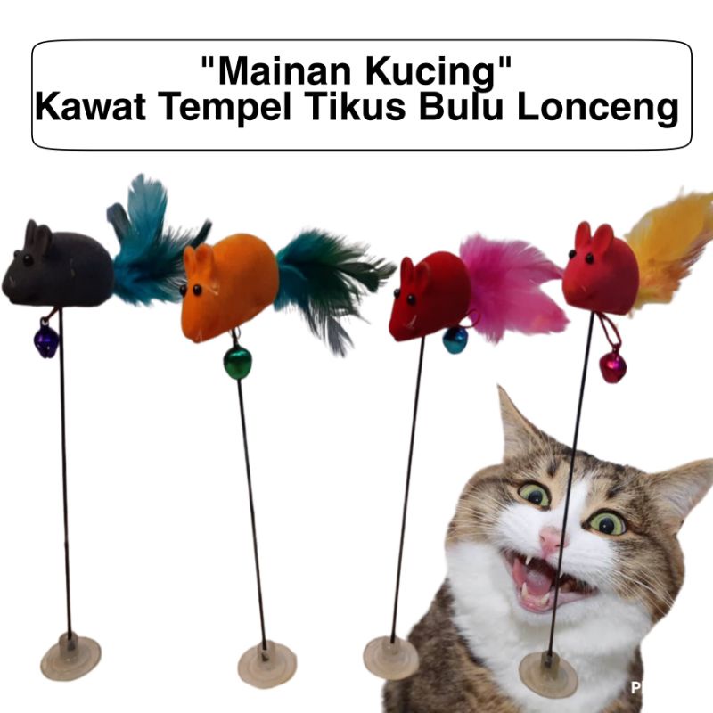 mainan kucing   mainan kucing tiang tempel tikus bulu lonceng murah meriah
