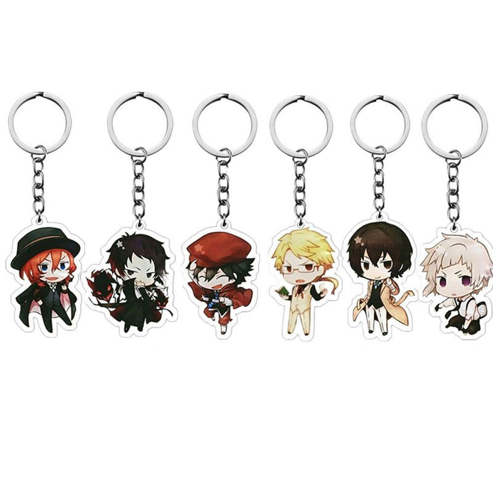 [Elegan] Bungo Stray Dogs Keyring Aksesoris Anime Dua Sisi Liontin Jepang Kartun Key Rings