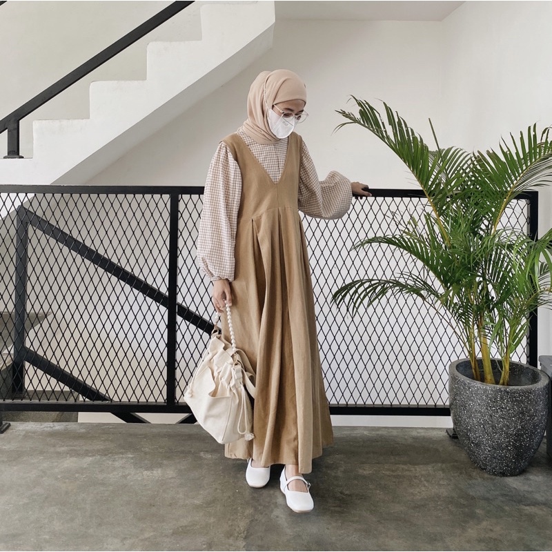 BEFAST - ZRX OOTD Overral ROSE / KEEVA MIDI DRESS / LongDress Wanita Remaja ABG / Dress Leher V / Pakaian Wanita Muslimah / Dress Maxy Lengan Panjang / Fashion Wanita Hijab Casua / LongDress Polos / OOTD Ala Style Wanita Korean