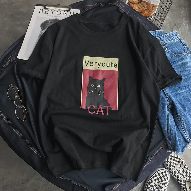 MYSTIQUE.ID-BAJU KAOS VERY CUTE CAT T-SHIRT LUCU DAN AESTHETIC