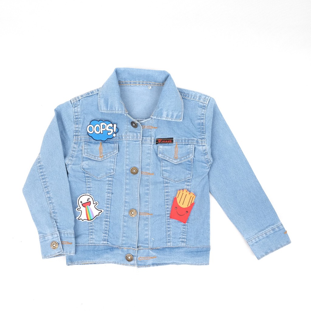 ORIGINAL JAKET JEANS ANAK LAKI LAKI PEREMPUAN JAKET BAYI OOPS BLUE SERIES BORDIR R