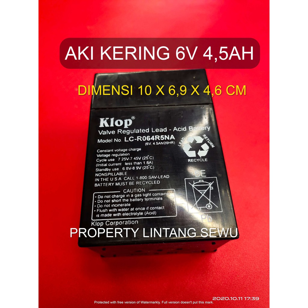 baterai aki lampu emergensi emergency accu kering 6V  6 v 6 volt 4,5Ah 20HR ACID BATTERY LC-R064R5NA