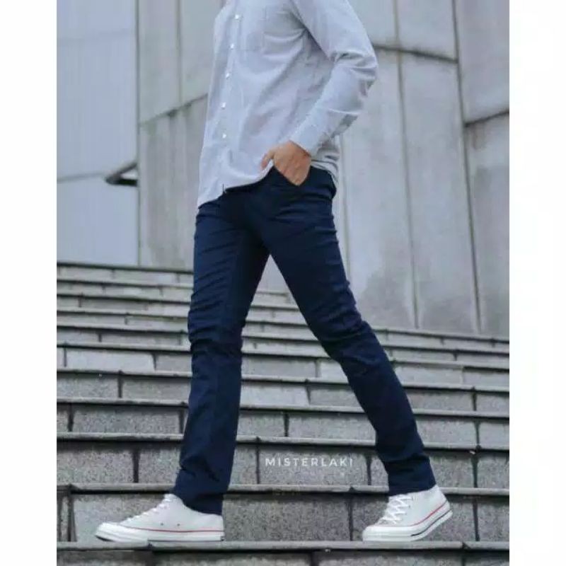 Celana Chino Panjang Pria Original Premium Twill Stretch Meral Tebal Tebel Cinos Panjang Pria Laki Laki Remaja Dewasa Slimfit Slim Fit Kerja