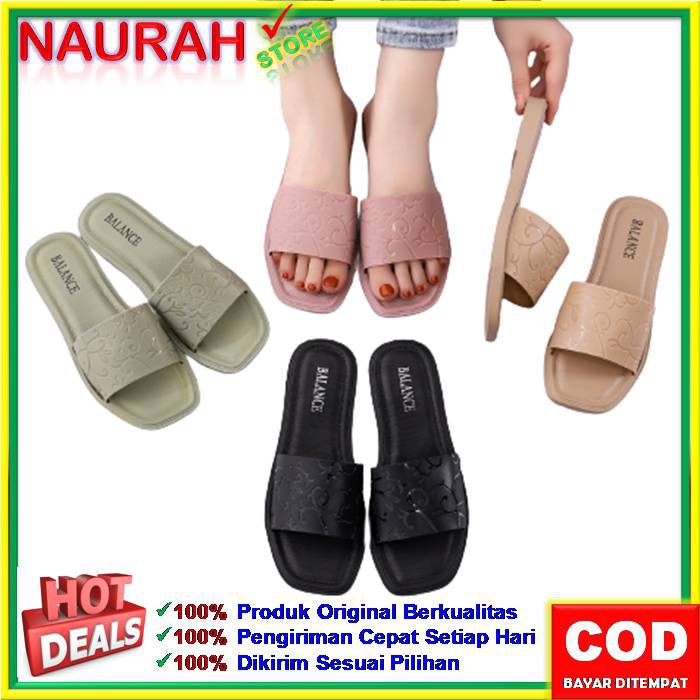 ✨ COD ✔️ SANDAL BALANCE 1213 13 SLOP POLOS MOTIF DAUN RAMBAT ORIGINAL CANTIK ELEGANT ANTI SLIP