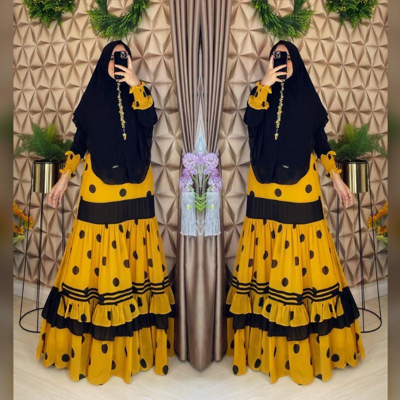 COD REALPICT GAMIS SYARI  POLKA TERBARU CERUTY BABYDOLL TERMURAH SET HIJAB KHIMAR