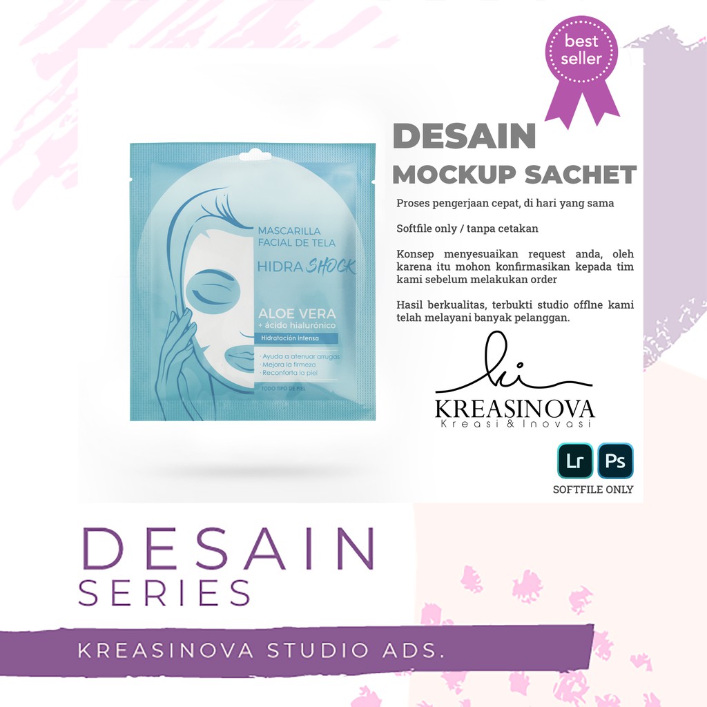 Jasa desain kemasan kosmetik - mockup sachet, botol, spray, jar, pouch