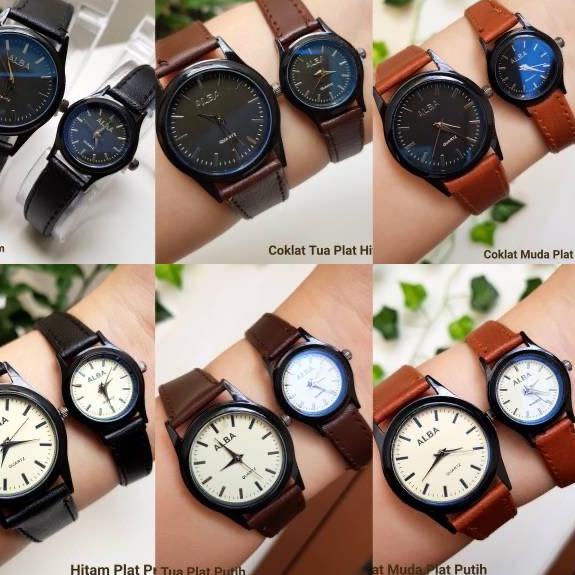 Jangan Diklik✔️ ✅COD JAM TANGAN COUPLE ALBA VINTAGE CASUAL KULIT PREMIUM ANALOG PRIA WANITA PASANGAN