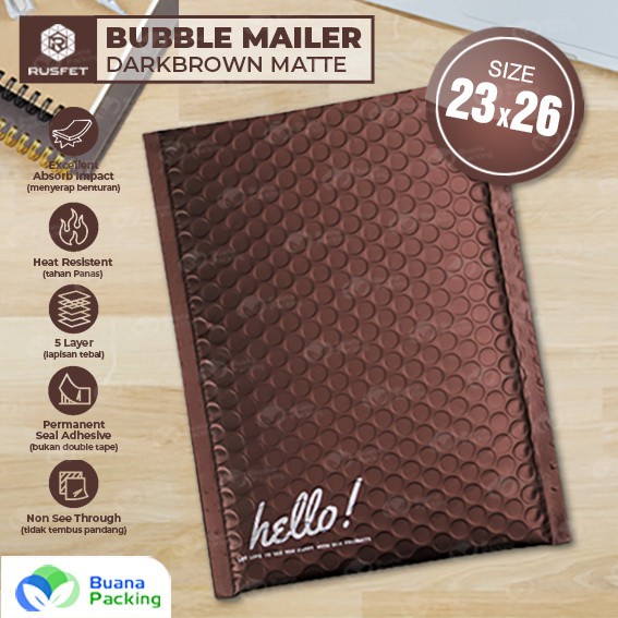 PLASTIK BUBBLE MAILER / AMPLOP BUBBLE PREMIUM METALLIC DARK BROWN - SECURITY BAG RUSFET 23X26