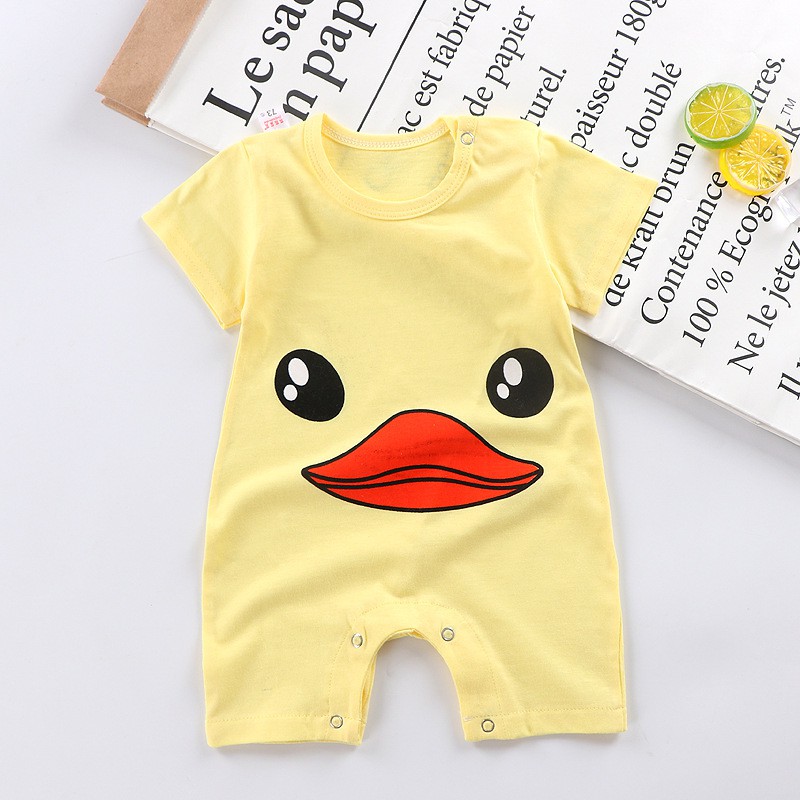 TSC - Romper Bayi Laki-Laki/Perempuan Lengan Pendek Tulisan Baby Jumper Pakaian Bayi-YELLOW DUCK